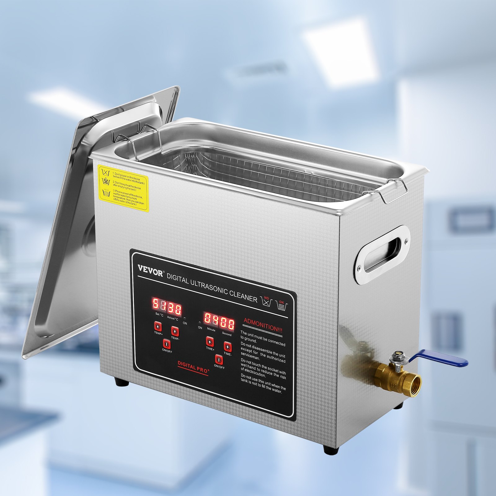 VEVOR Ultradźwiękowy środek czyszczący Urządzenie do czyszczenia stali nierdzewnej o mocy 300 W, 6 l Urządzenie do czyszczenia ultradźwiękowego z wyświetlaczem cyfrowym 0–30 min. Czyszczenie ultradźwiękowe biżuterii, okularów, zegarków itp.
