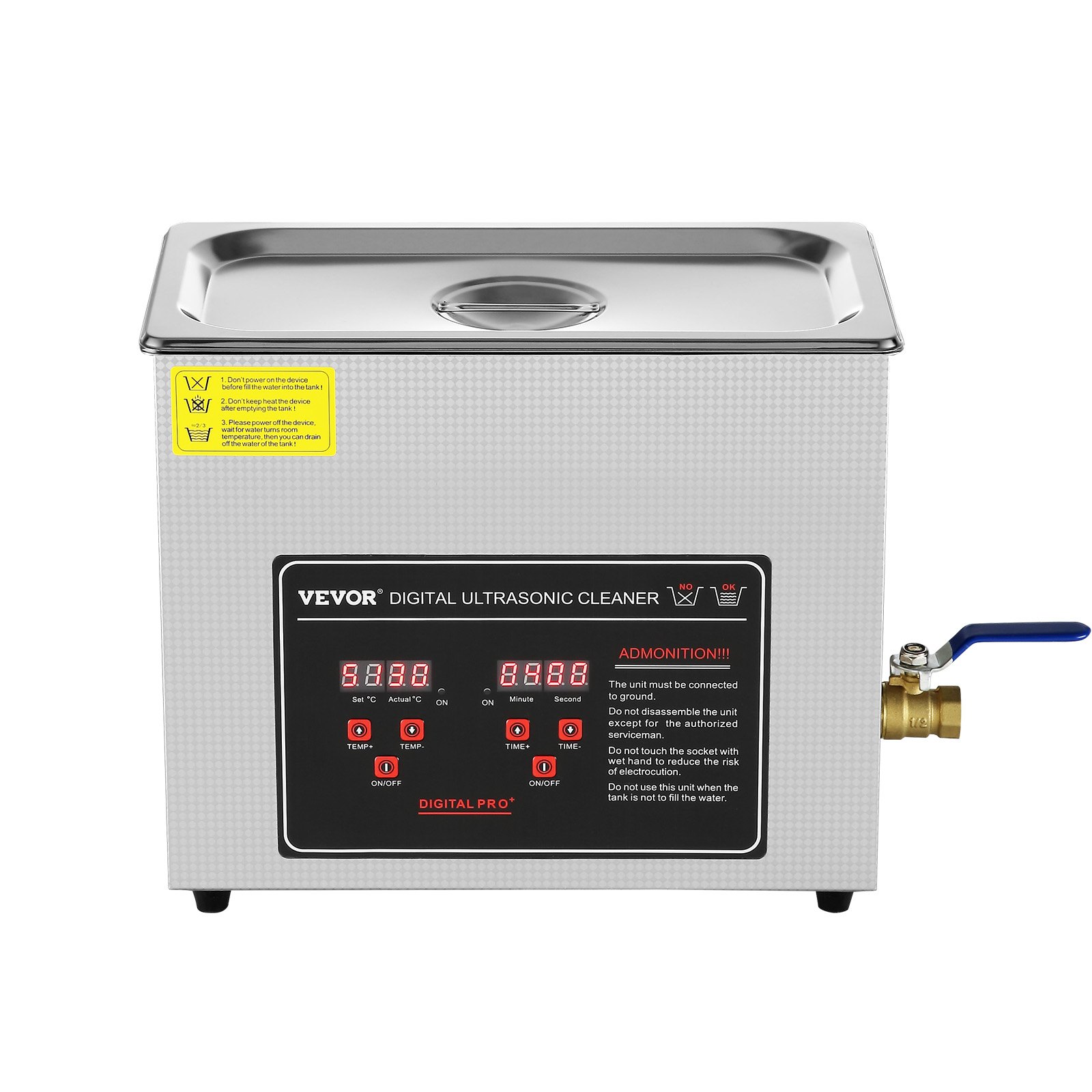 VEVOR Ultradźwiękowy środek czyszczący Urządzenie do czyszczenia stali nierdzewnej o mocy 300 W, 6 l Urządzenie do czyszczenia ultradźwiękowego z wyświetlaczem cyfrowym 0–30 min. Czyszczenie ultradźwiękowe biżuterii, okularów, zegarków itp.