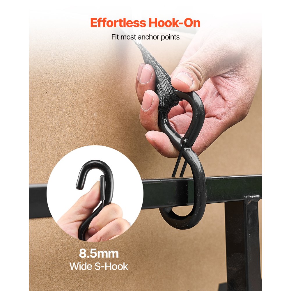 Pasy mocujące z automatycznym zapadką VEVOR, 25,4 x 4876,8 mm, z hakami w kształcie litery S, obciążenie zrywające 700 kg, torba transportowa, zwijane pasy zapadkowe do przeprowadzek, przyczep, motocykli, kajaków, dachów samochodowych, opakowanie 4 szt.