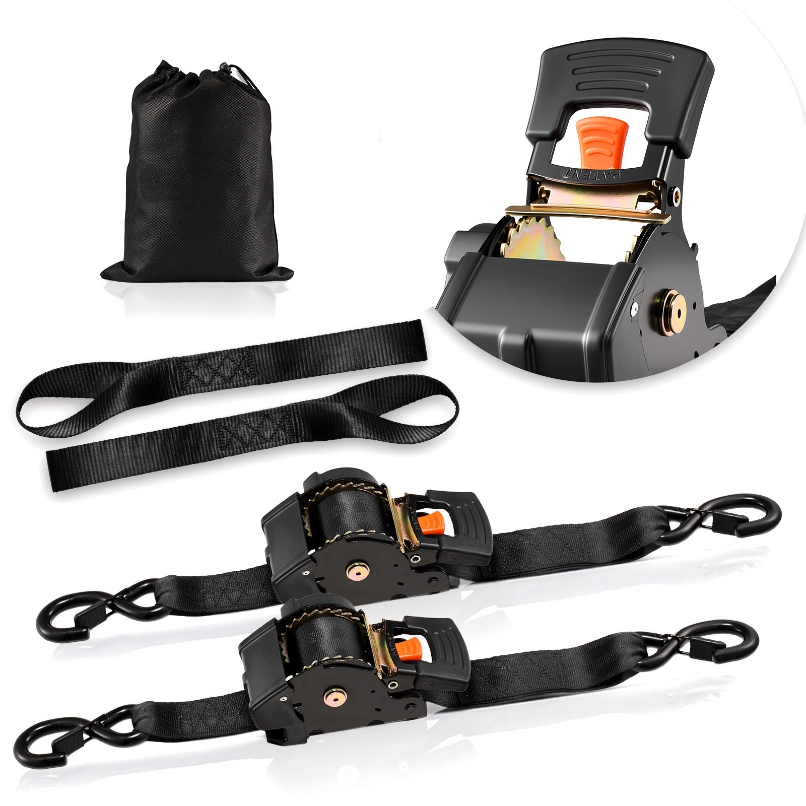 Pas mocujący VEVOR z automatycznym mechanizmem zapadkowym, 50,8 mm x 3 m, z hakami w kształcie litery S, obciążenie zrywające 1375 kg, 2 miękkie pętle, mechanizm zapadkowy do przeprowadzek, przyczep, motocykli, kajaków, dachów samochodowych, opakowanie 2 szt.