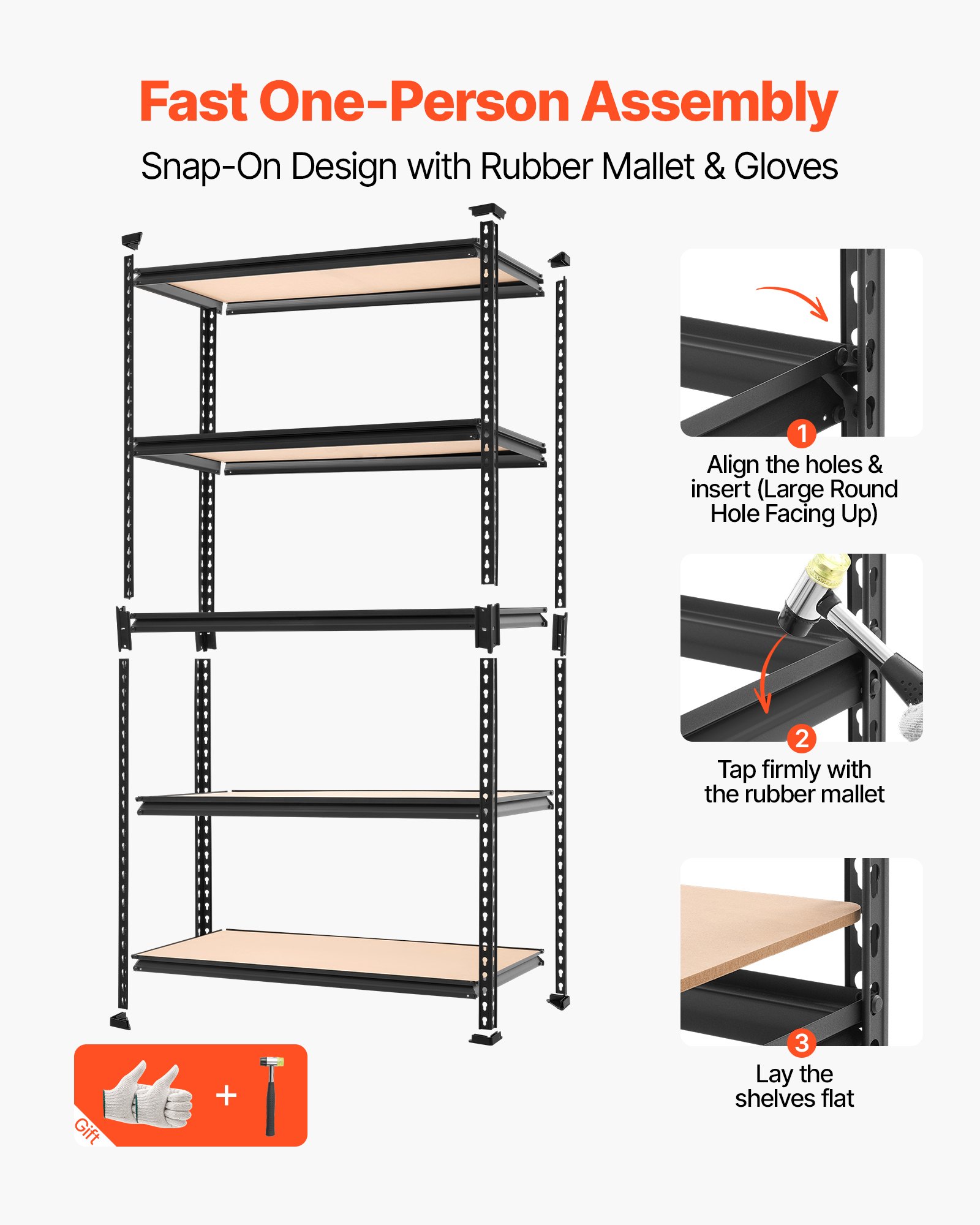 VEVOR Storage Shelves, 5-Tier Adjustable, 907.2 kg Capacity, Heavy Duty Garage Storage Shelving Unit, Metal Utility Rack Shelf, for Garage Warehouse Basement Kitchen, 923 mm W x 459 mm D x 1813 mm H