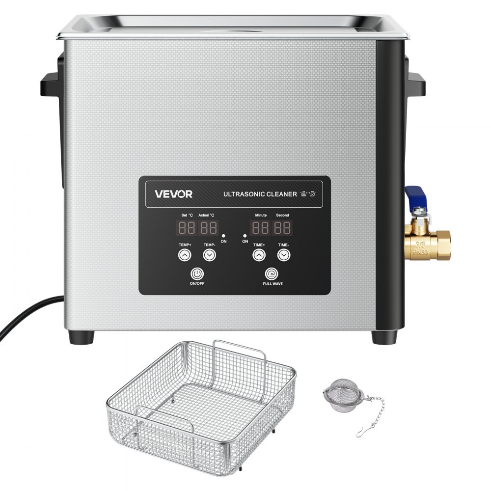 VEVOR 15 L Myjka ultradźwiękowa, profesjonalna maszyna do czyszczenia ultradźwiękowego z koszem czyszczącym i wyświetlaczem cyfrowym, 240 W, stal nierdzewna, 40 kHz, przemysłowa maszyna do czyszczenia części, gaźników i instrumentów