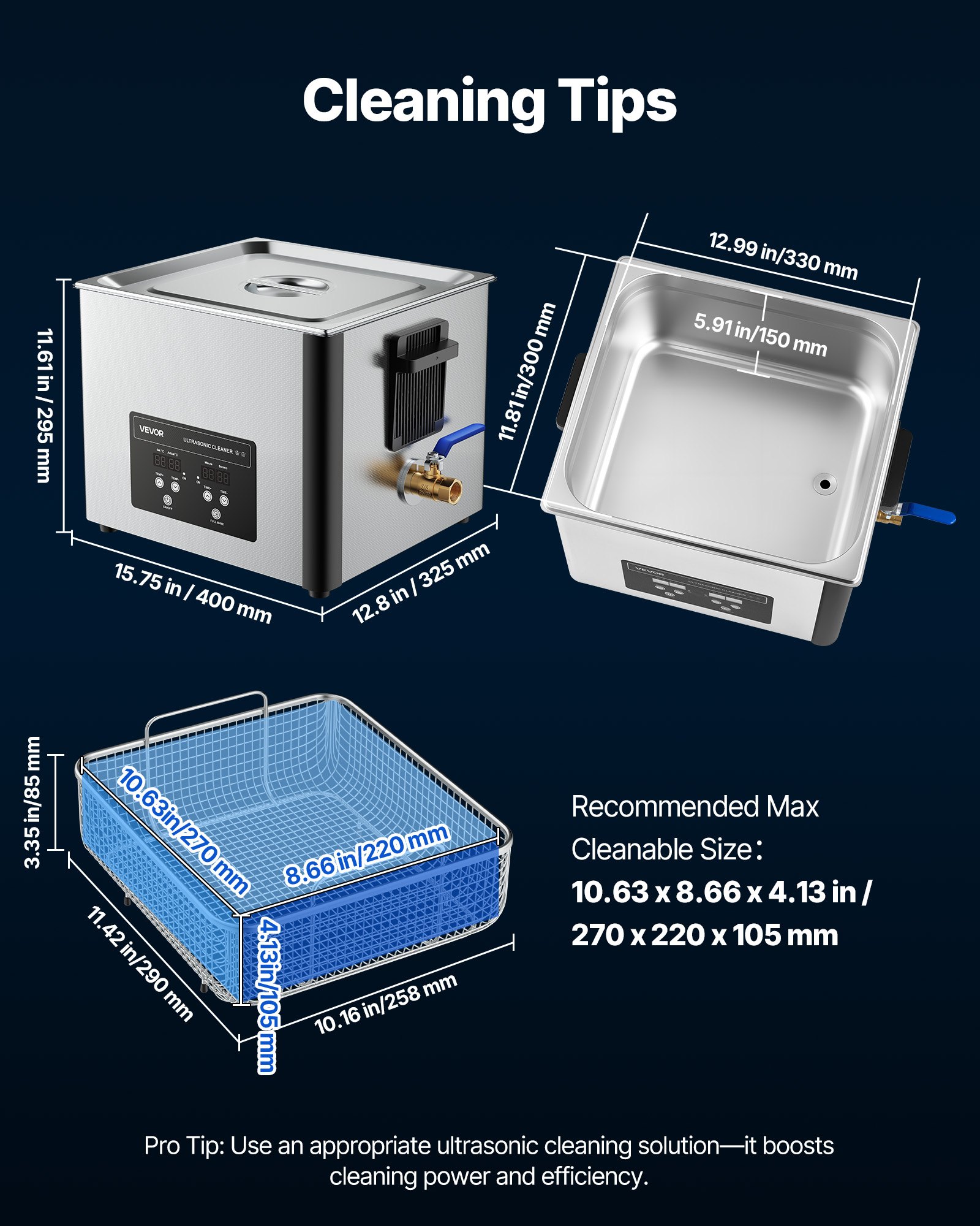 VEVOR 15 L Myjka ultradźwiękowa, profesjonalna maszyna do czyszczenia ultradźwiękowego z koszem czyszczącym i wyświetlaczem cyfrowym, 240 W, stal nierdzewna, 40 kHz, przemysłowa maszyna do czyszczenia części, gaźników i instrumentów