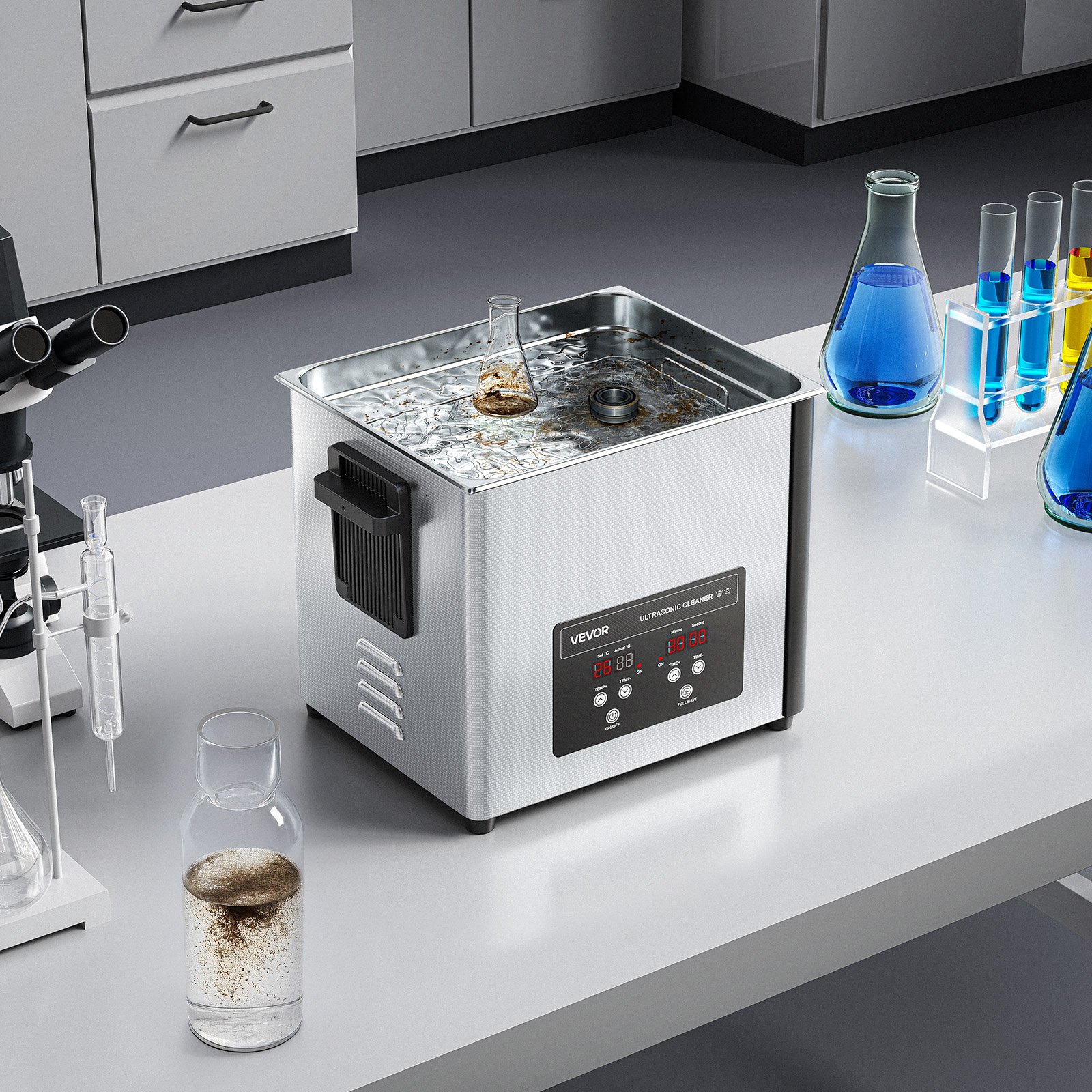 VEVOR 10 L Myjka ultradźwiękowa, profesjonalna maszyna do czyszczenia ultradźwiękowego z koszem czyszczącym i wyświetlaczem cyfrowym, 180 W, stal nierdzewna, 40 kHz, przemysłowa maszyna do czyszczenia części, gaźników i instrumentów