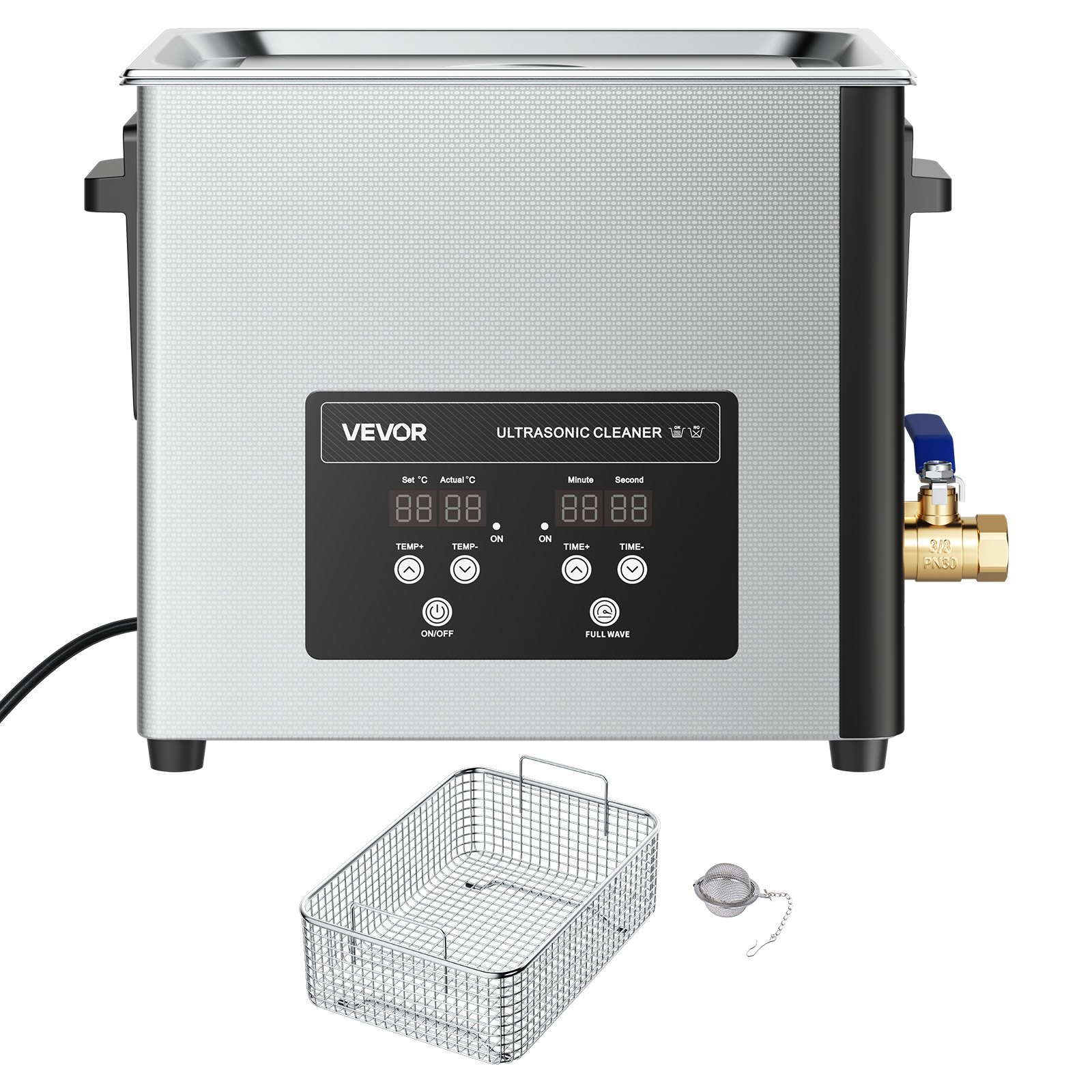 VEVOR 10 L Myjka ultradźwiękowa, profesjonalna maszyna do czyszczenia ultradźwiękowego z koszem czyszczącym i wyświetlaczem cyfrowym, 180 W, stal nierdzewna, 40 kHz, przemysłowa maszyna do czyszczenia części, gaźników i instrumentów