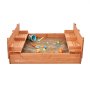 VEVOR Wooden Sandpit, 132 x 120 x 43 cm, Sandpit with Folding Benches and Ground Liner, Natural Wood Sandpit for Children for the Garden, Beach, Park, Gift for Boys and Girls Aged 3-12 Years