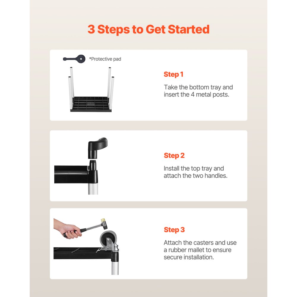 Wózek wielofunkcyjny VEVOR, udźwig 136 kg, 2-poziomowy plastikowy wózek narzędziowy z kołami obrotowymi 360° (2 z hamulcami), 800 x 410 x 945 mm, duży wózek do serwowania do magazynu, biura, domu, restauracji, kuchni