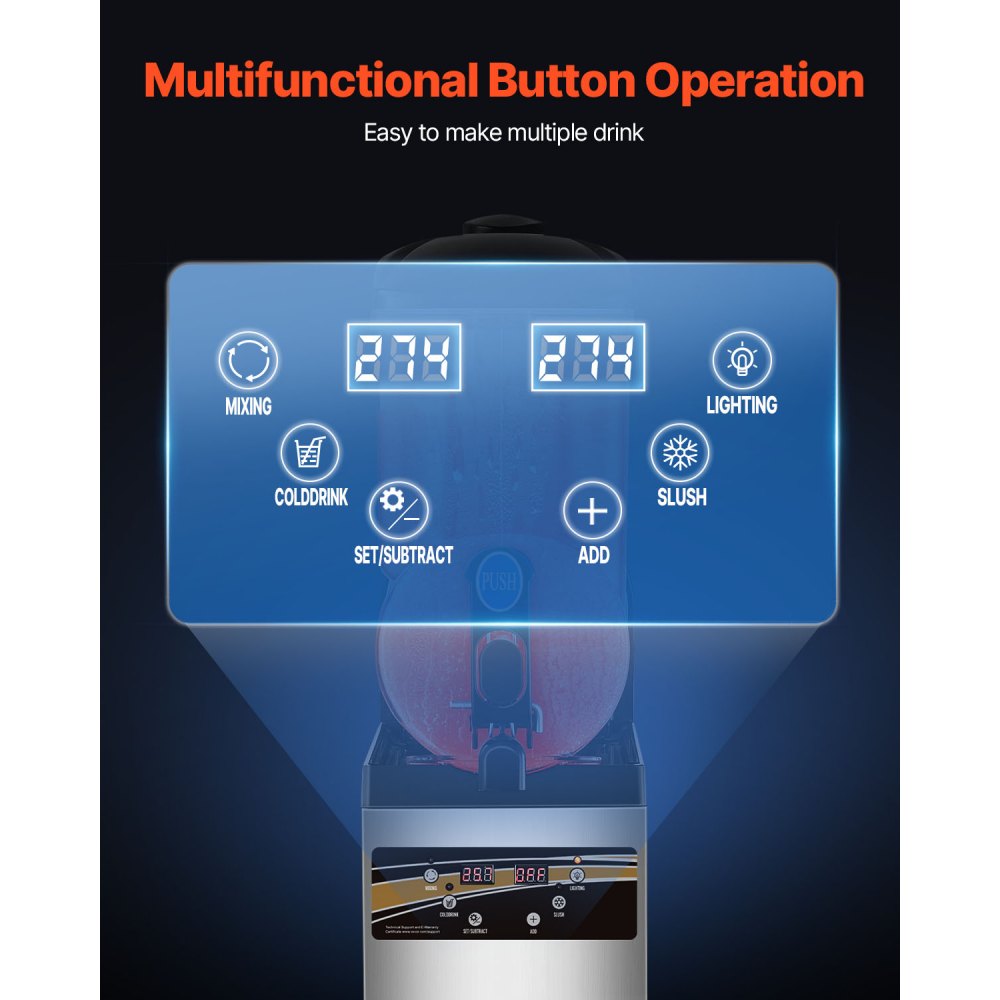 VEVOR Maszyna do Mrożonych Napojów Pośniegowych 15 L Komercyjna Maszyna do Margarity 500 W Gładka Maszyna Materiał Wysokiej Jakości Łatwy w Użyciu aby Usprawnić i Zwiększyć Obsługę Mrożonych Napojów