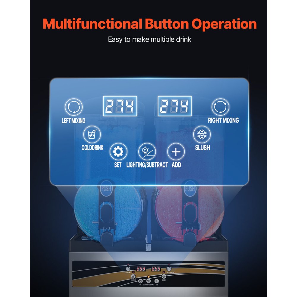 VEVOR Komercyjna maszyna do lodu kruszonego, 2 x 15 l Maszyna do lodu kruszonego, maszyna do lodu kruszonego, maszyna do produkcji 120 filiżanek ze stali nierdzewnej do napojów mrożonych, do użytku domowego, na imprezy, do restauracji, kawiarni, barów