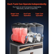 VEVOR Commercial Slush Ice Machine, 3 x 15 L Slush Ice Machine 800 W 220 V Slush Ice Maker, Slush Device 63 x 45 x 80 cm Slushy Maker, 2 tryby Inteligentny panel kontrolny LED