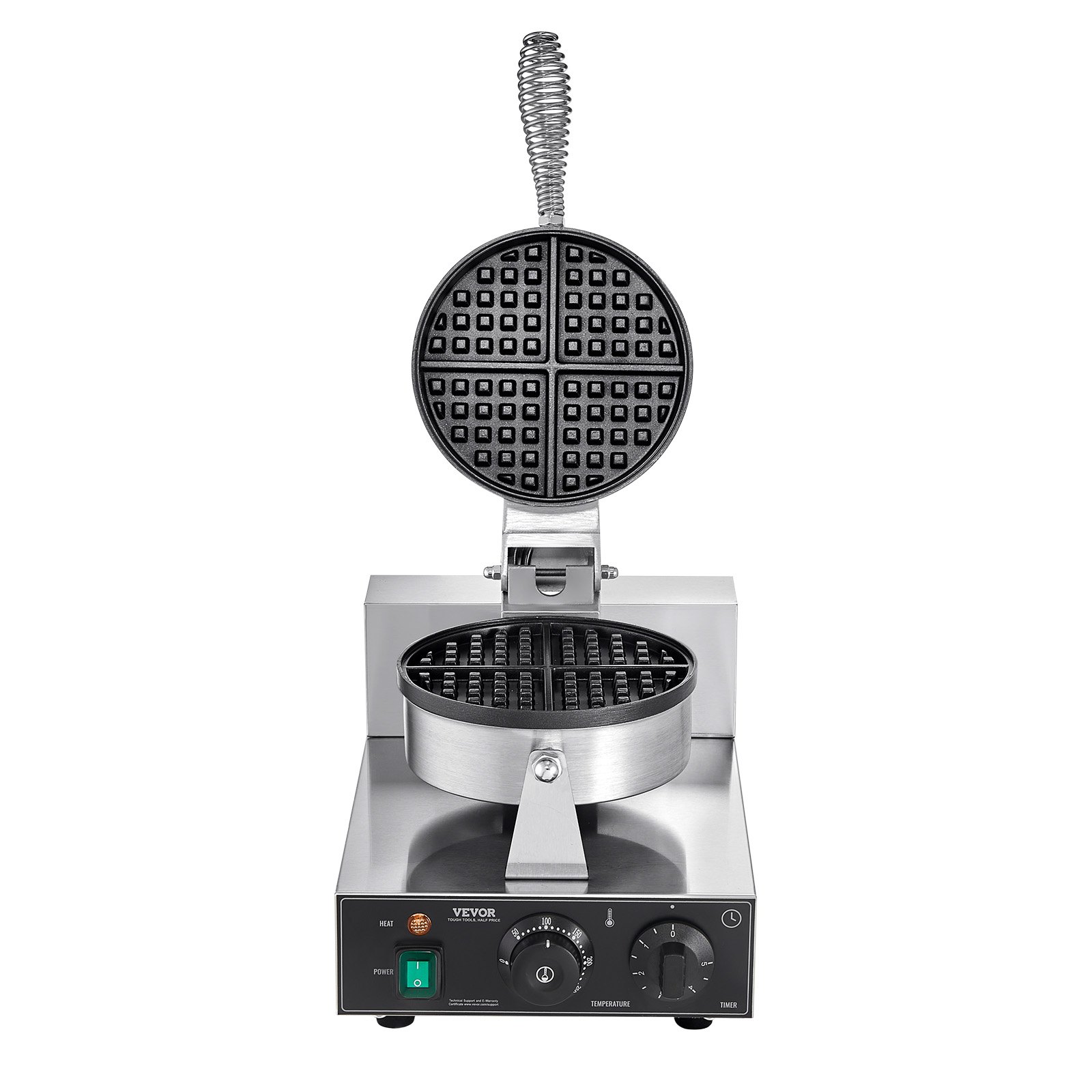 Gofrownica VEVOR Commercial 1230 W, gofrownica z powierzchniami do pieczenia z powłoką zapobiegającą przywieraniu, stal nierdzewna, z kontrolą temperatury i czasu, do piekarni restauracyjnych, 4 gofry w kształcie wachlarza