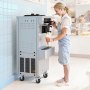 VEVOR Commercial Ice Cream Machine, 20-28L/H Yield, 2200W 3-Flavor Freestanding Soft Serve Ice Cream Maker with 2 x 6L Hoppers & Built-In Puffing Pump, Pre-Cooling Low-Mix Alert for Snack Dessert Shop