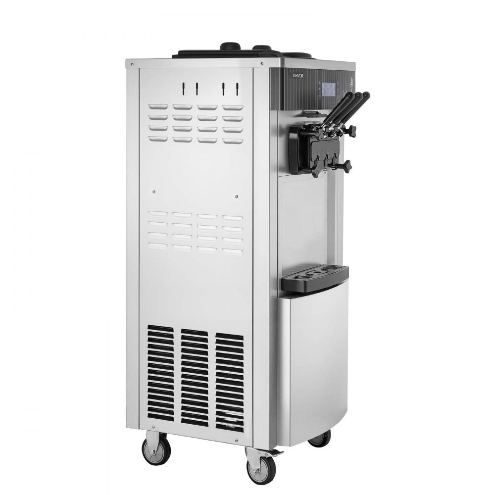 VEVOR Komercyjna maszyna do lodów miękkich o mocy 2200 W, wolnostojąca maszyna do lodów o wydajności 20–28 l/h, z 3 smakami i 2 pojemnikami (6 l), z funkcją wstępnego chłodzenia i samoczyszczenia, przeznaczona do sklepów z przekąskami i deserami