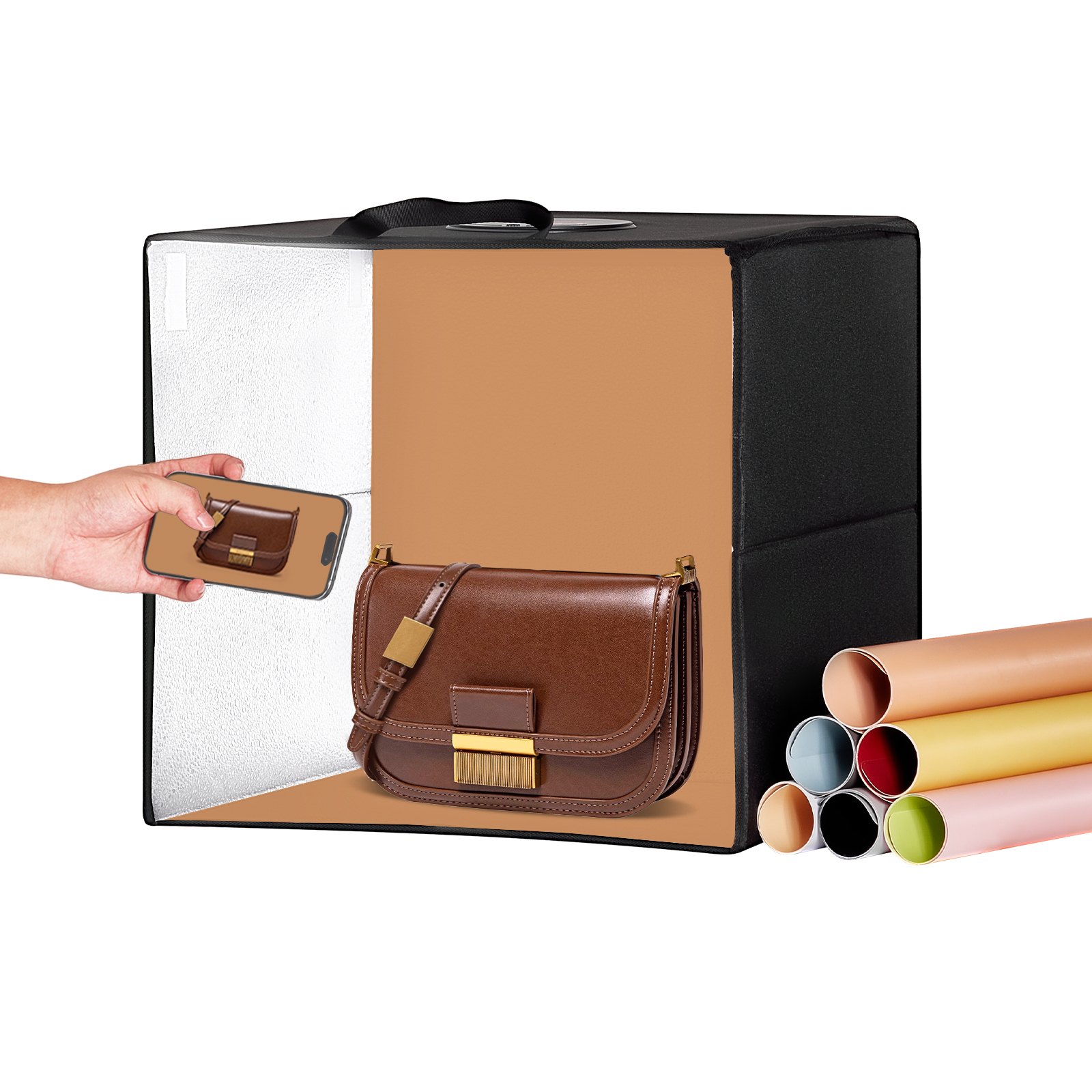 VEVOR Photo Studio Light Box, 12 x 12 cali, 3000–5600 K, regulowana temperatura barwowa w 3 trybach, profesjonalny zestaw namiotowy ze 120 diodami LED, 6 dwustronnymi kolorowymi tłami, wysoki współczynnik CRI ≥ 95 do małych produktów