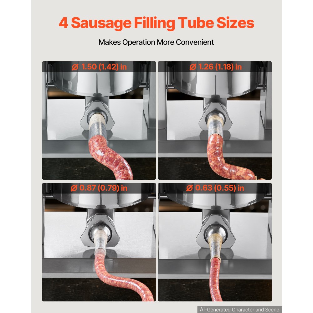 VEVOR Electric Sausage Stuffer 10L Vertical Meat Maker Stainless Steel, for Commercial Use, Stepless Speed Control Meat Stuffer, Sausage Filler Kit, 4 Filling Tubes & Foot Pedal, CE Approved