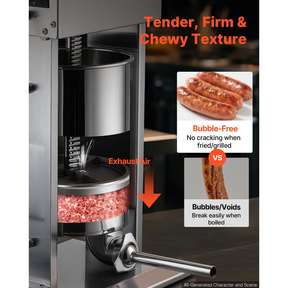 VEVOR Electric Sausage Stuffer 12L Vertical Meat Maker Stainless Steel, for Commercial Use, Stepless Speed Control Meat Stuffer, Sausage Filler Kit, 4 Filling Tubes & Foot Pedal, CE Approved