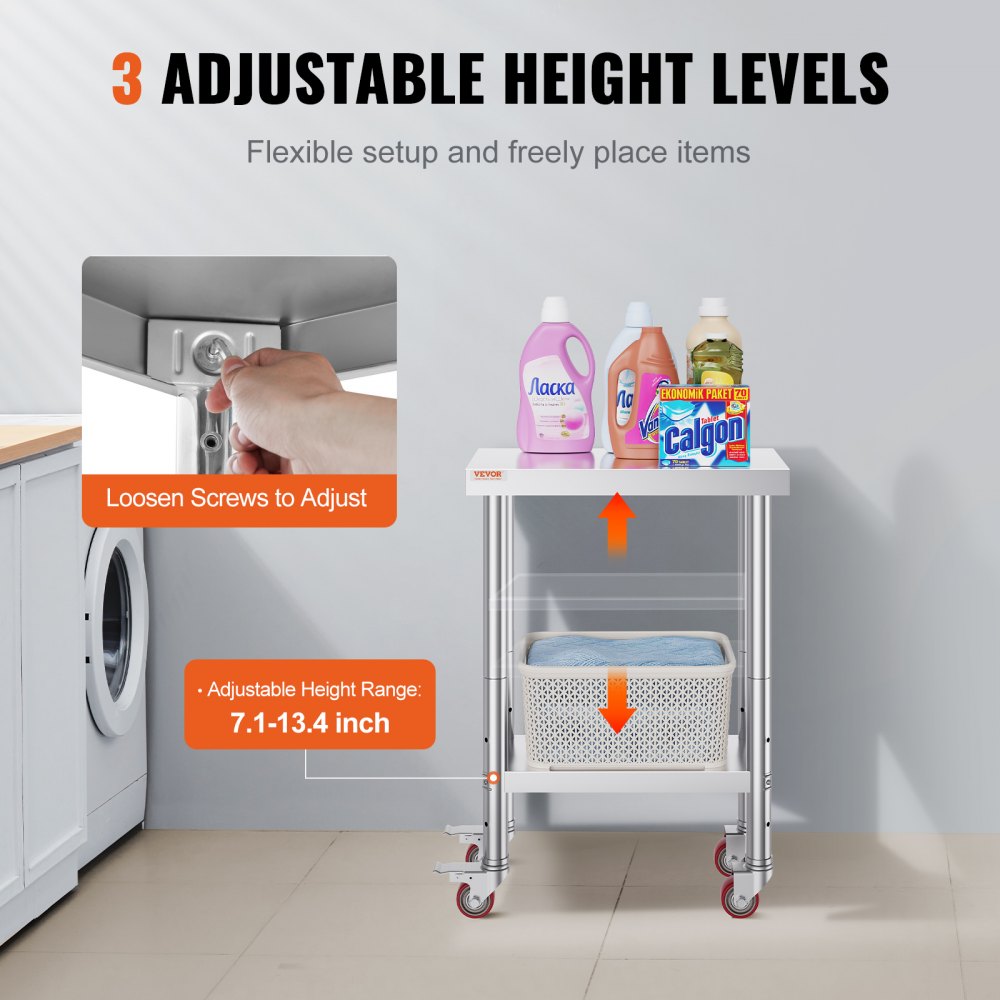 VEVOR  Stół warsztatowy 300 x 600 x 70 mm Stół warsztatowy do jadalni wykonany ze stali nierdzewnej o udźwigu 350 kg, handlowy stół warsztatowy dla