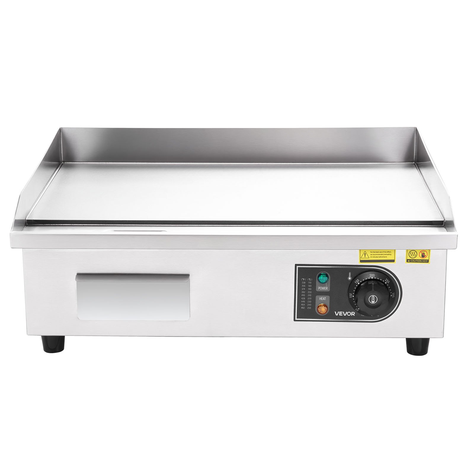 VEVOR Grill elektryczny, komercyjna płyta grillowa (535 x 300 mm) o mocy 3200 W z regulacją temperatury 50–300 °C, płyta grillowa z 2 szpatułkami, 2 szczotkami i 4 stopkami do steków