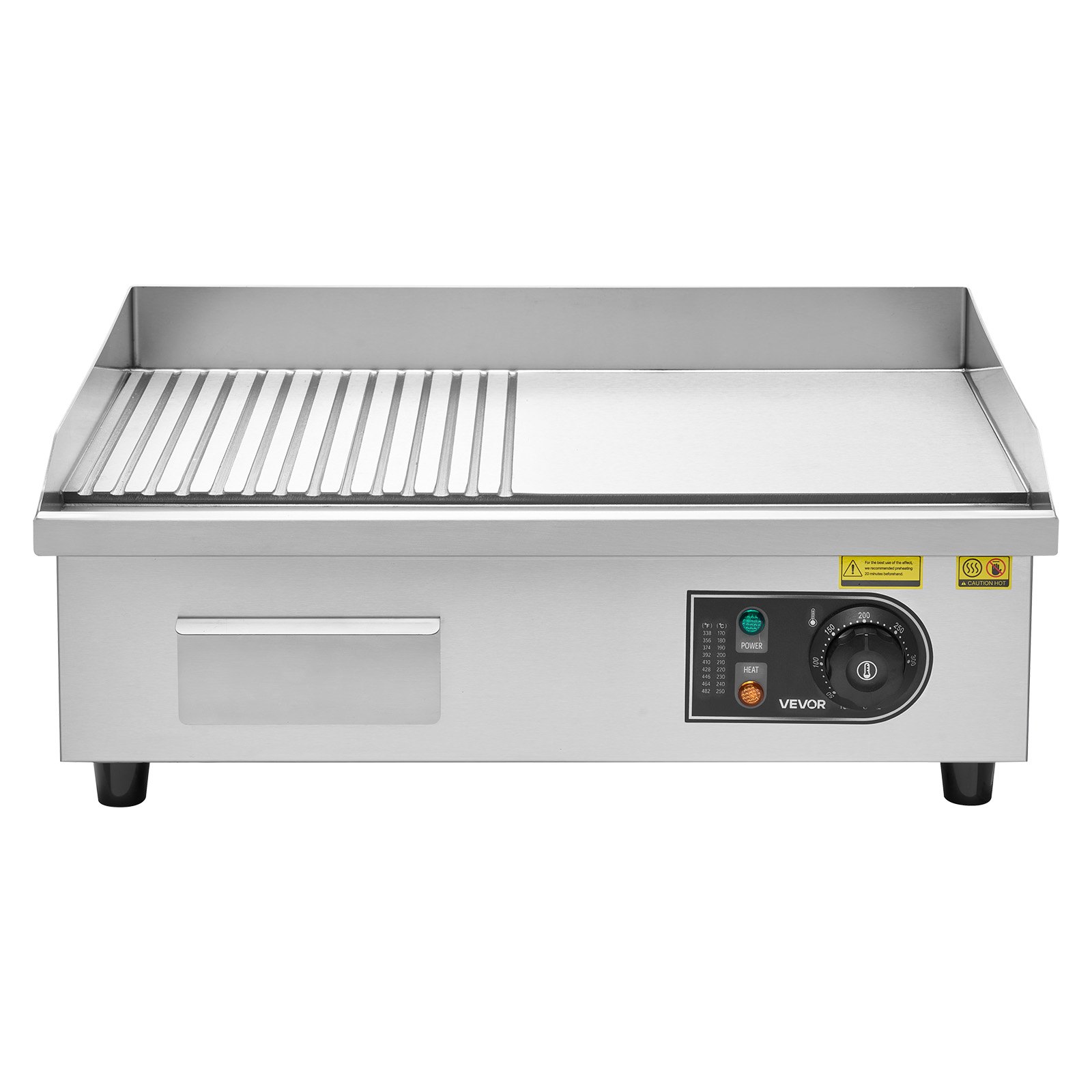 VEVOR Komercyjna elektryczna patelnia grillowa 3200 W, płyta do grillowania stołowego 535 x 300 mm, grill elektryczny, połowa żebrowana, połowa gładka, z 2 szpatułkami, 2 szczotkami i stopkami, do steków i naleśników