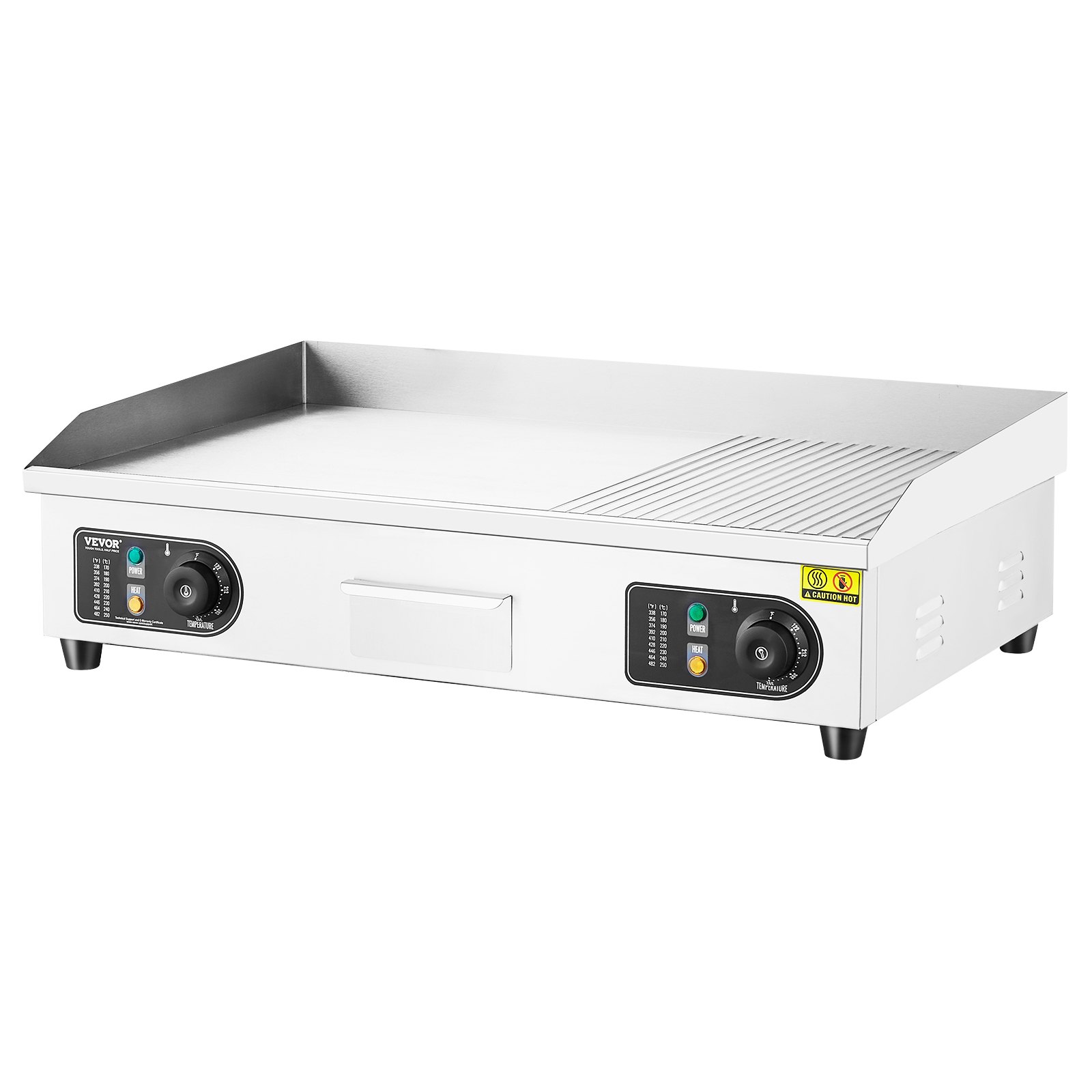 VEVOR Komercyjny grill elektryczny, półpłaski grill blatowy o mocy 4400 W, regulowana temperatura od 50 do 300°C, 72 x 39 x 1 cm, płyta grillowa ze stali nierdzewnej z 2 łopatkami i 2 szczotkami