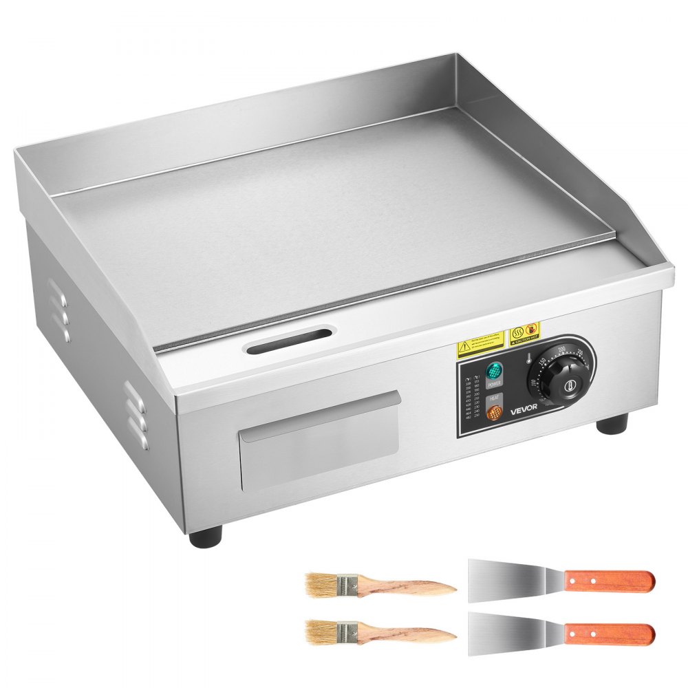 VEVOR Komercyjna elektryczna patelnia grillowa 45 x 30 cm, płyta grillowa elektryczna o mocy 2800 W, płyta grillowa stołowa 50–300 °C z 2 szpatułkami, 2 szczotkami i 4 stopkami, płyta grillowa do steków i naleśników