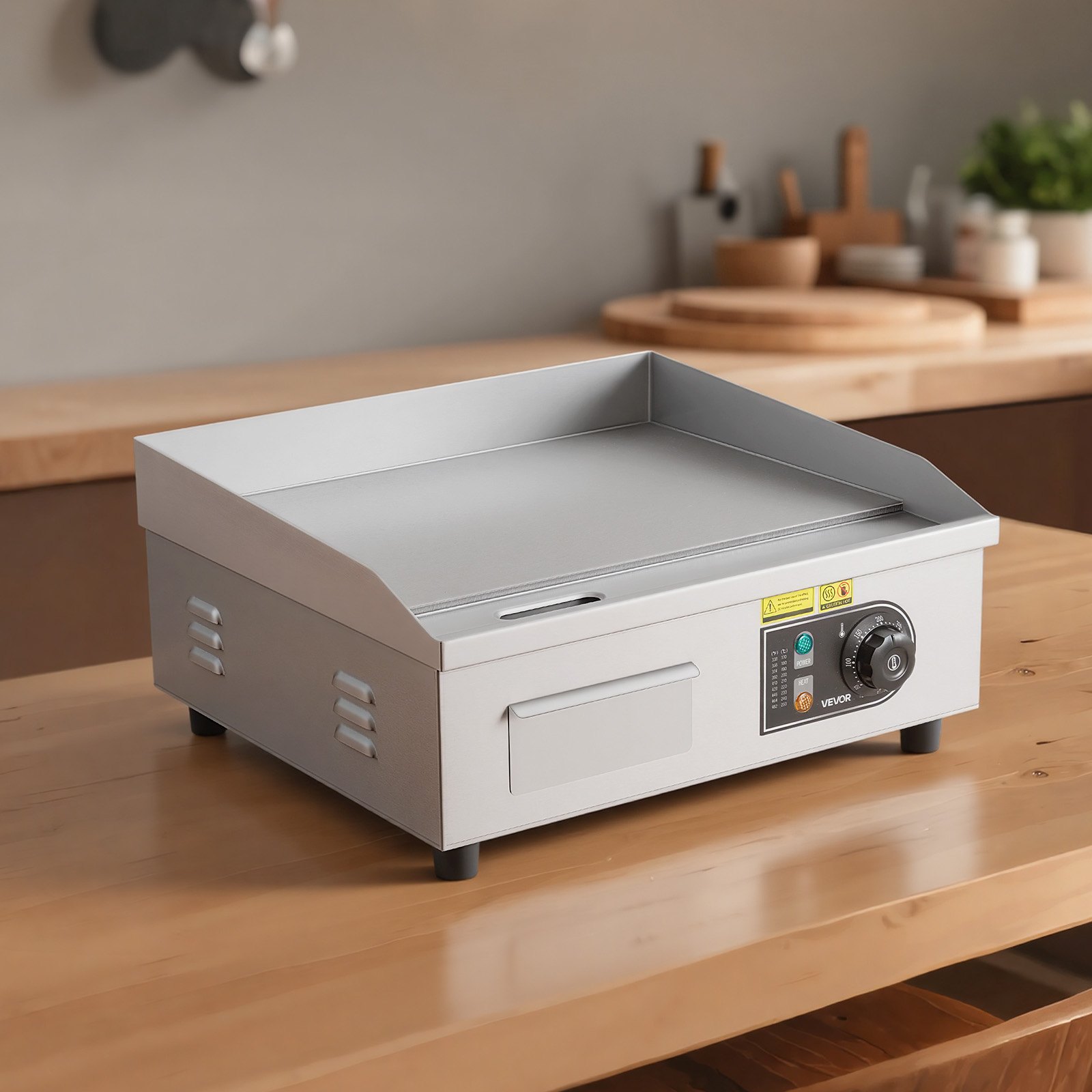 VEVOR Komercyjna elektryczna patelnia grillowa 45 x 30 cm, płyta grillowa elektryczna o mocy 2800 W, płyta grillowa stołowa 50–300 °C z 2 szpatułkami, 2 szczotkami i 4 stopkami, płyta grillowa do steków i naleśników