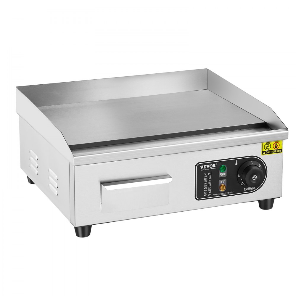 VEVOR Grill elektryczny komercyjny, 2800 W, płaska płyta grillowa, regulowana temperatura od 50 do 300°C, 45 x 30 x 1 cm, płyta grillowa ze stali nierdzewnej z 2 łopatkami i 2 szczotkami do użytku domowego lub restauracyjnego
