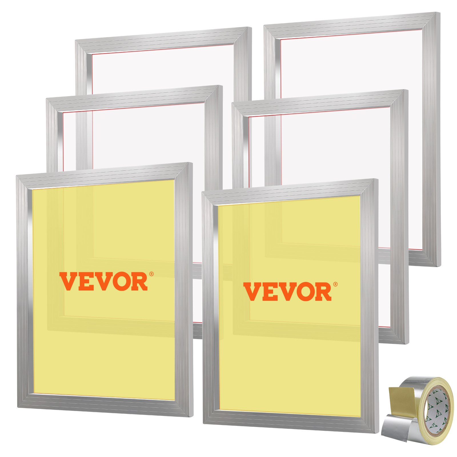 Zestaw do sitodruku VEVOR, 6 aluminiowych ram do sitodruku, rama do sitodruku o wymiarach 20 x 24 cali z siatką o oczkach 110, siatką nylonową o wysokim napięciu i taśmą uszczelniającą do koszulek, nadruk DIY