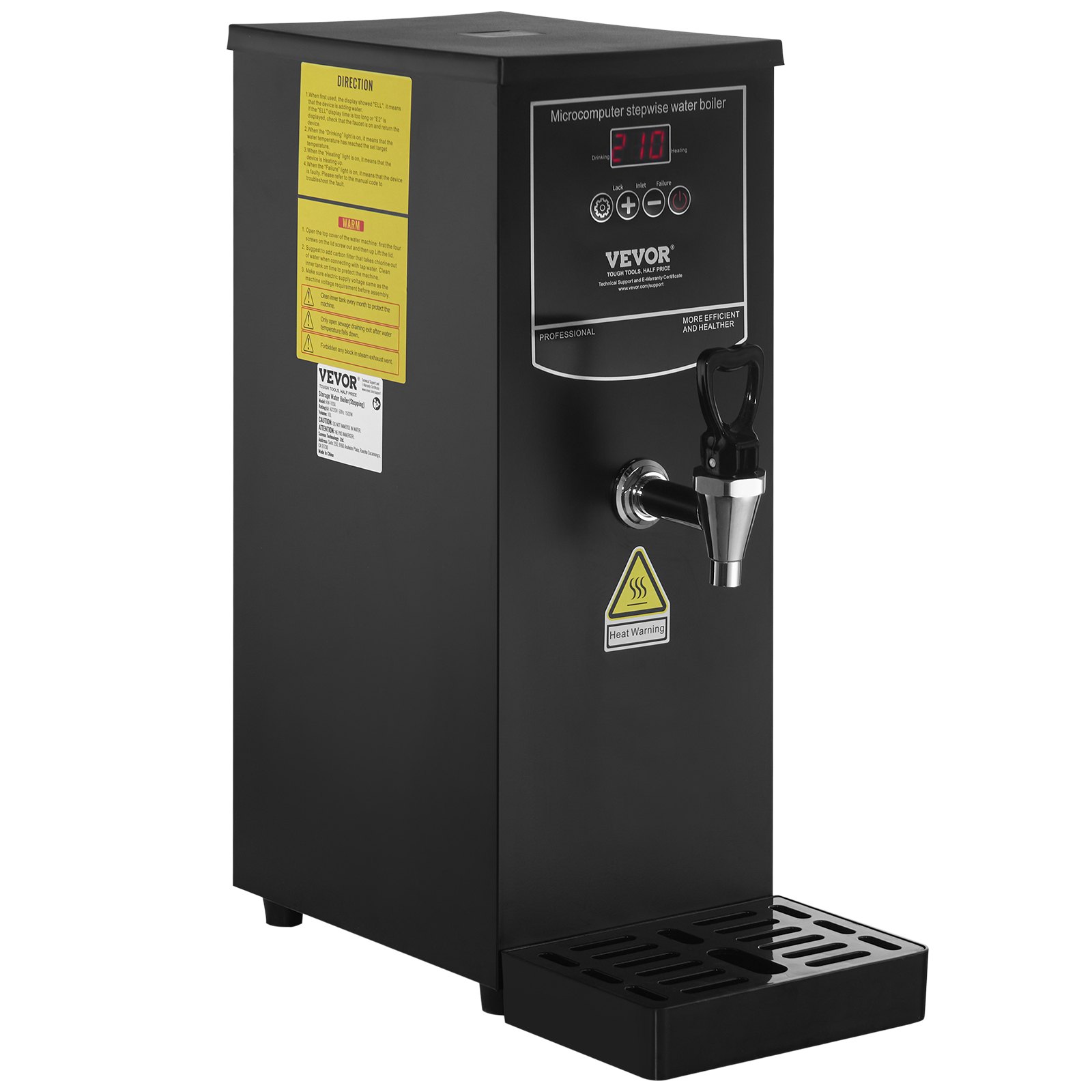 VEVOR Komercyjny podgrzewacz wody 10 l, czajnik elektryczny o mocy 1,5 kW z rurą grzewczą ze stali nierdzewnej 316, płynne i szybkie podgrzewanie. Podgrzewacz wody 50 l/h do kawiarni, herbaciarni, restauracji i biur.