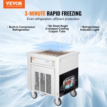 Maszyna do lodów smażonych w głębokim tłuszczu VEVOR, duża kwadratowa patelnia do smażenia lodów 50 x 50 cm, komercyjna maszyna do lodów ze stali nierdzewnej z kompresorem i 2 skrobakami