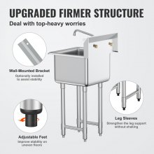 Zlew VEVOR Commercial Utility & Prep 1-komorowy Panel tylny ze stali nierdzewnej