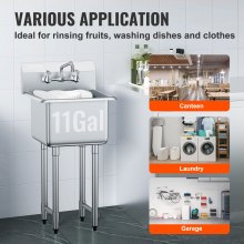 Zlew VEVOR Commercial Utility & Prep 1-komorowy Panel tylny ze stali nierdzewnej