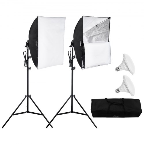Zestaw softboxów VEVOR, 60 x 60 cm, zestaw do studia fotograficznego z żarówkami LED 30 W 5500 K, światło dzienne zbliżone do naturalnego, regulowany statyw, oświetlenie studyjne do fotografii, nagrywania wideo, transmisji na żywo