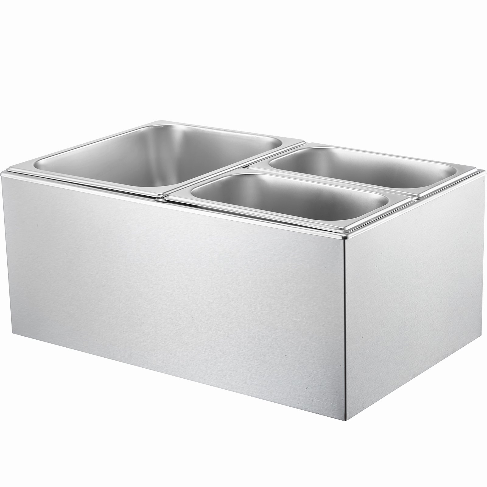 Komercyjny podgrzewacz do żywności VEVOR, elektryczny stół parowy z 3 pojemnikami (1 x 1/2 rozmiaru / 2 x 1/4 rozmiaru) 1200 W, stal nierdzewna, bufet, kąpiel wodna z regulacją temperatury od 30 do 80°C, imprezy
