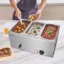 VEVOR Komercyjny podgrzewacz do żywności 16,5 l, pojemniki na żywność 3 x 1/3 rozmiaru, elektryczna płyta grzewcza, 1200 W, profesjonalna łaźnia wodna do bufetu wykonana ze stali nierdzewnej, bufetowa bemar, 30–85°C, srebrny