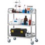 VEVOR Laboratory Trolley, Stainless Steel Trolley with 3 Shelves, Laboratory Serving Trolley with Swivel Casters, Dental Serving Trolley for Clinic, Laboratory, Hospital, Salon, 670 x 395 x 867 mm