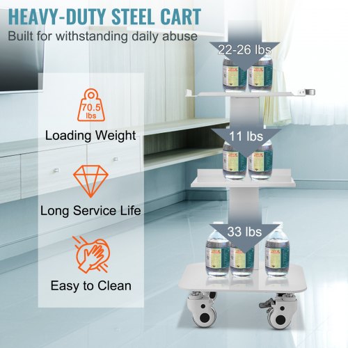 3-warstwowy stalowy wózek laboratoryjny ze sprzętem medycznym Rolling Utility Cart