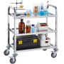 VEVOR 3-poziomowy mobilny wózek laboratoryjny ze stali nierdzewnej 181kg laboratorium klinika technika medyczna