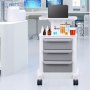 Wózek laboratoryjny VEVOR 4-poziomowy, wózek laboratoryjny z 3 szufladami i 1 górną półką, mobilny wózek medyczny wykonany z tworzywa ABS, wózek laboratoryjny na kółkach z 4 cichymi kółkami do laboratorium, kliniki, szpitala, salonu, biały