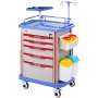 Wózek laboratoryjny VEVOR 5-poziomowy, mobilny wózek medyczny wykonany z materiału PP, z 4 cichymi kółkami i 5 szufladami, wózek laboratoryjny, wózek salonowy do laboratorium, kliniki, szpitala, salonu, niebieski
