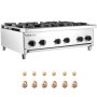 VEVOR Commercial Gas Stove with 6 Burners, Propane and Natural Gas Countertop Cooking Stove Range, Stainless Steel Gas Hot Plate, Commercial Cooking Equipment for Restaurant, 42KW