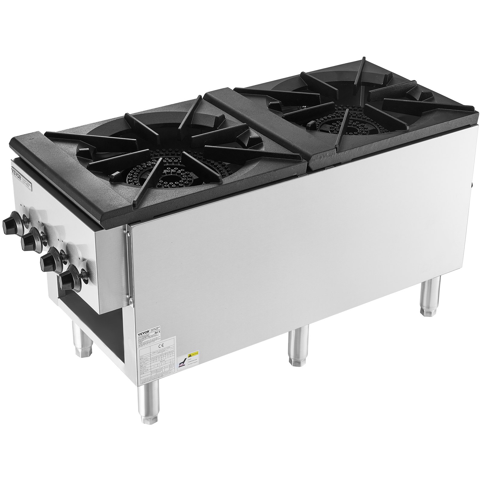 VEVOR Komercyjna kuchenka gazowa z obudową i 2 palnikami, kuchenka na propan/gaz ziemny, płyta gazowa ze stali nierdzewnej, urządzenie do gotowania komercyjnego 460 x 1170 x 610 mm do restauracji, hoteli i kawiarni, 52 kW