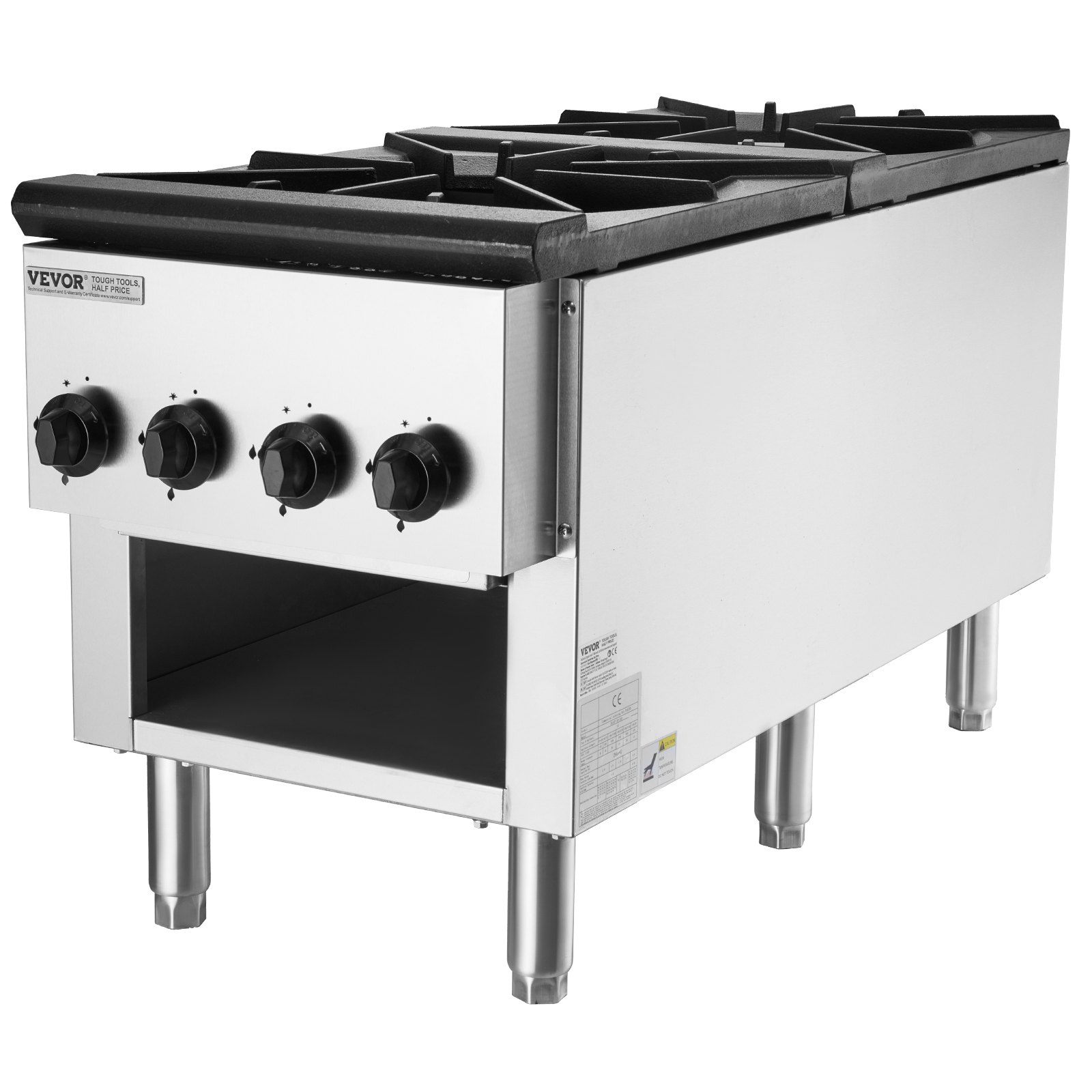 VEVOR Komercyjna kuchenka gazowa z obudową i 2 palnikami, kuchenka na propan/gaz ziemny, płyta gazowa ze stali nierdzewnej, urządzenie do gotowania komercyjnego 460 x 1170 x 610 mm do restauracji, hoteli i kawiarni, 52 kW