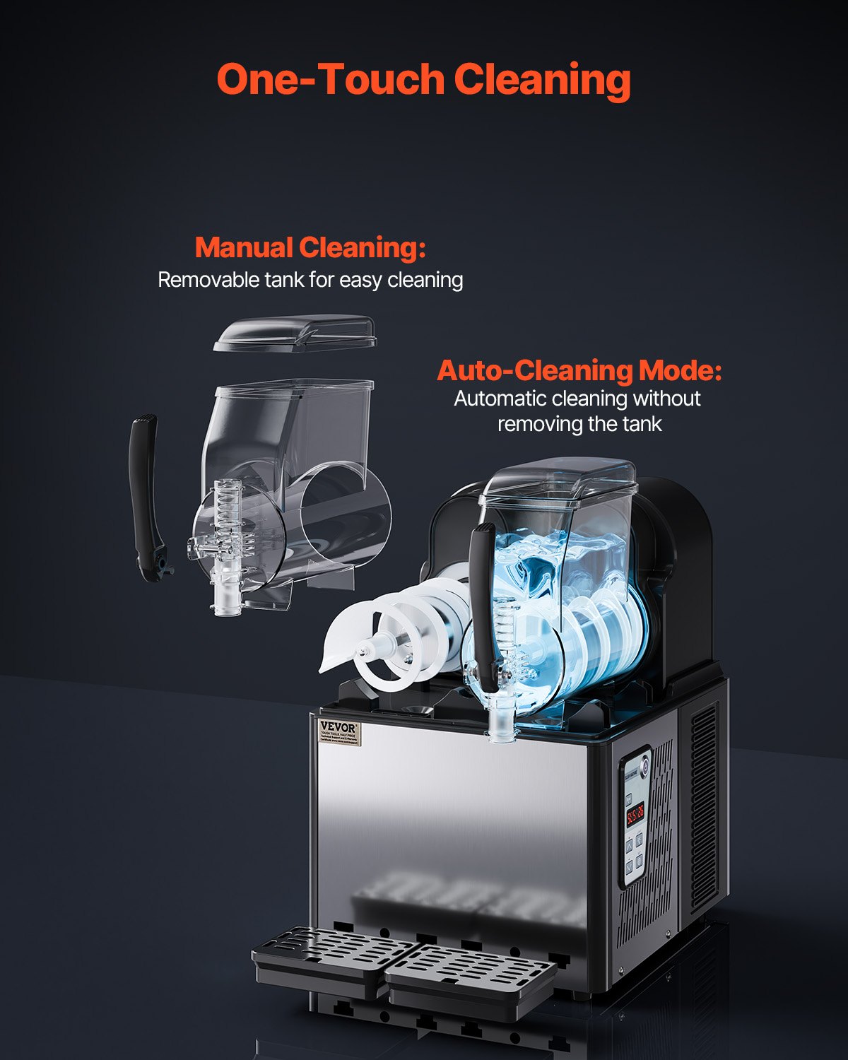 VEVOR Komercyjna maszyna do lodu kruszonego 4L x 2 z podwójnym zbiornikiem, maszyna do lodu kruszonego do mrożonych napojów, 32 kubki, maszyna do koktajli Margarita, na imprezy domowe, do restauracji, kawiarni, barów