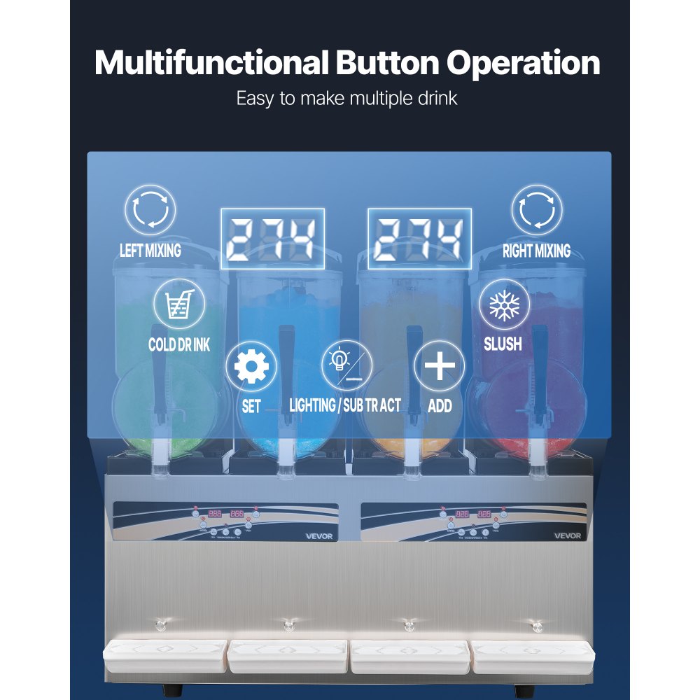 VEVOR Slush Machine 4 x 12 L, Slush Ice Maker 1650 W (bez lodu), Elektryczna maszyna do margarity z funkcją samoczyszczenia, Nadaje się do mrożonych margarit, frappé, koktajli mlecznych i shake'ów