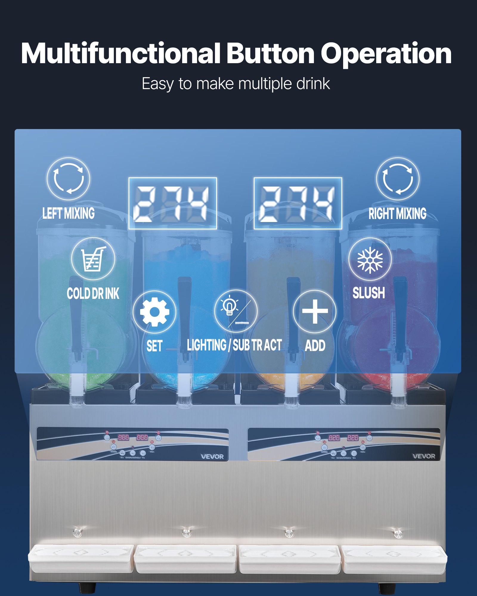 VEVOR Slush Machine 4 x 12 L, Slush Ice Maker 1650 W (bez lodu), Elektryczna maszyna do margarity z funkcją samoczyszczenia, Nadaje się do mrożonych margarit, frappé, koktajli mlecznych i shake'ów