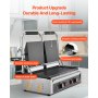 VEVOR Komercyjny grill kontaktowy 3600 W Elektryczny opiekacz do kanapek (podwójne płyty do pieczenia) Stal nierdzewna Opiekacz do panini z kontrolą temperatury, płaska płyta emaliowana 48 x 23 cm, do hamburgerów, steków i boczku