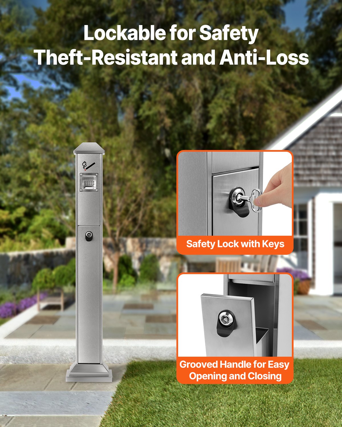 VEVOR Popielniczka papierosowa kwadratowa z 4 otworami na niedopałki i pokrywą górną, popielniczka ze stali nierdzewnej do użytku na zewnątrz, do ogrodu, biura, restauracji i hotelu