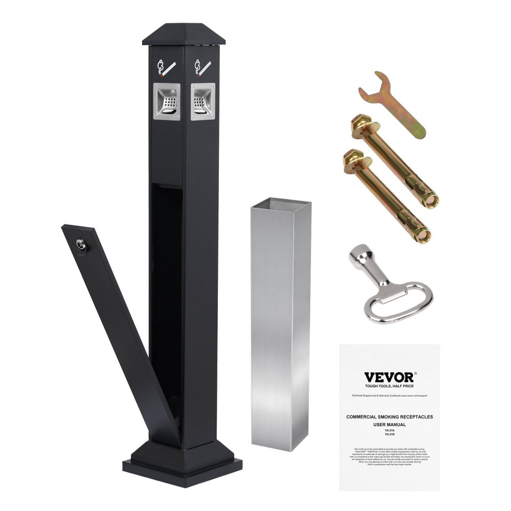 VEVOR Popielniczka papierosowa kwadratowa Pojemnik na niedopałki papierosów z 4 otworami do utylizacji i górną pokrywą, popielniczka wykonana z ocynkowanych płyt Ogród na zewnątrz Biuro Restauracja Hotel