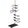 VEVOR Podpórka do statywu laboratoryjnego, statyw laboratoryjny pod retortę, 1 zestaw, stalowy statyw laboratoryjny z prętem 60 cm i żeliwną podstawą 210,82 x 135 mm, w tym zaciski do kolb, zaciski do biuret i zaciski krzyżowe